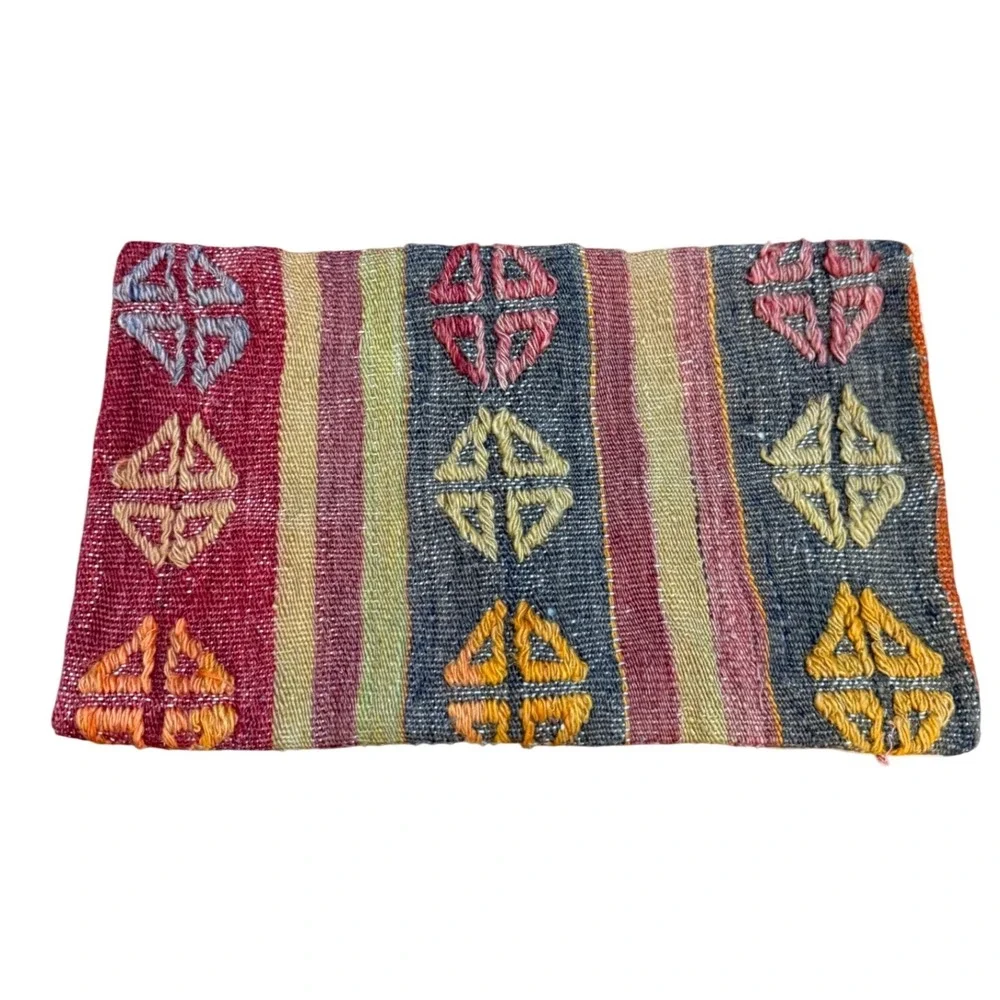 Handwoven Kilim Wool Pillow Cover 12x20 Geometric Southwestern Multicolor